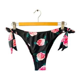 Cupshe Black Floral Hip Tie Bikini Bottoms